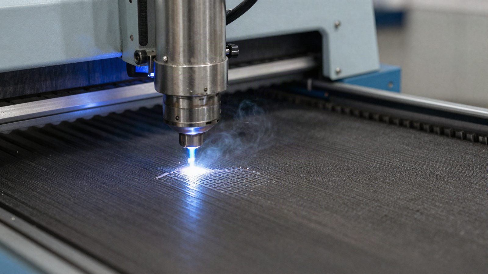 Maquina de grabado laser marcando un termo de acero inoxidable en un taller