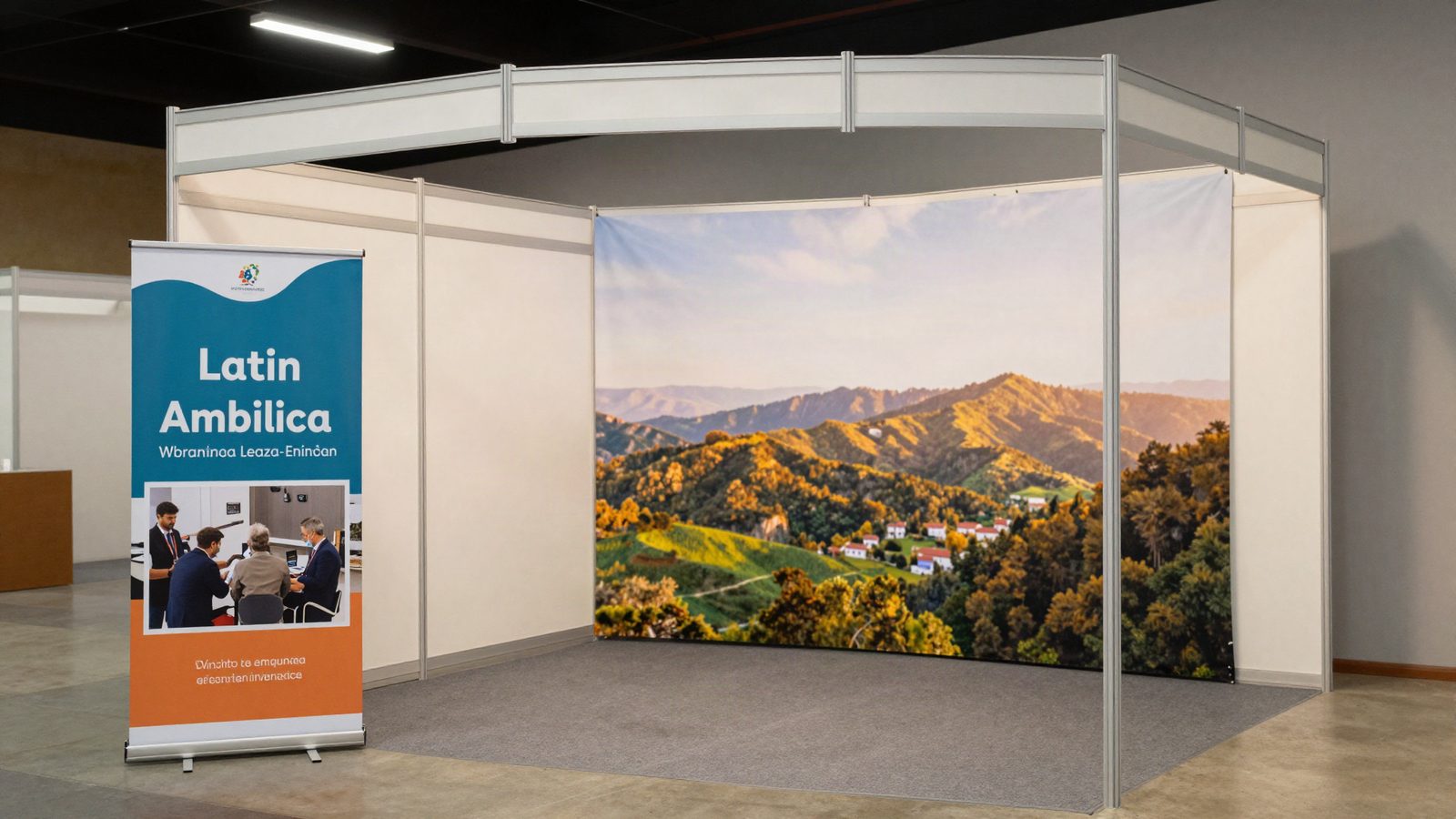 Stand de feria con roll up, manta de vinil y backdrop impreso